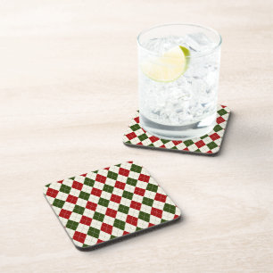 Vintage Christmas Harlequin Plaid Coaster