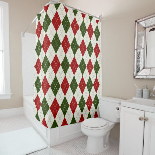 Vintage Christmas Harlequin Plaid Shower Curtain