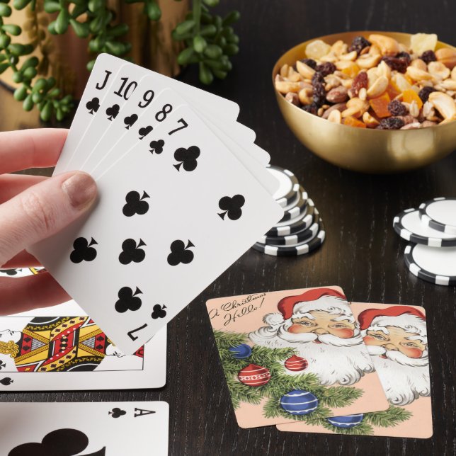 Vintage Christmas Hello! Jolly Santa Claus Playing Cards (In Situ)