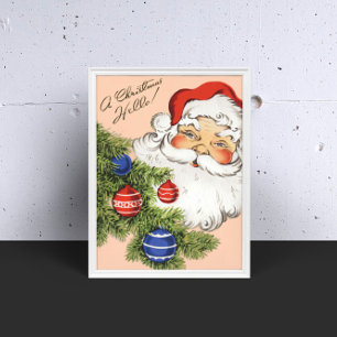 Vintage Christmas Hello! Jolly Santa Claus Poster