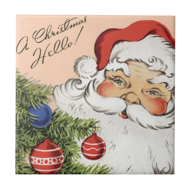 Vintage Christmas Hello! Jolly Santa Claus Tile (Front)
