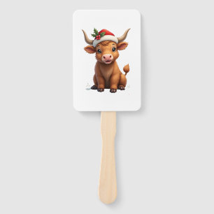 Vintage Christmas Highland Cow Cute Holiday Farm A Hand Fan