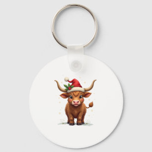 Vintage Christmas Highland Cow Cute Holiday Farm A Keychain