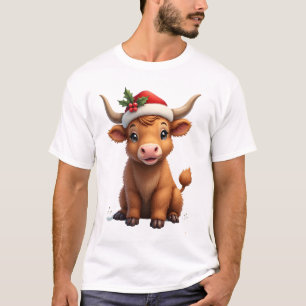 Vintage Christmas Highland Cow Cute Holiday Farm A T-Shirt