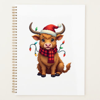 Vintage Christmas Highland Cow Cute Holiday Vector