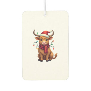 Vintage Christmas Highland Cow Cute Holiday Vector Air Freshener