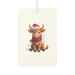 Vintage Christmas Highland Cow Cute Holiday Vector Air Freshener