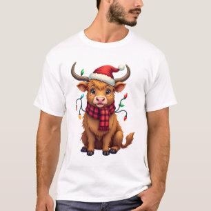 Vintage Christmas Highland Cow Cute Holiday Vector T-Shirt