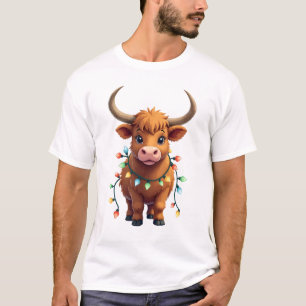 Vintage Christmas Highland Cow Cute Retro Holiday  T-Shirt