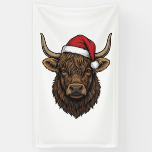 Vintage Christmas Highland Cow Santa Hat Shirt_1 Banner