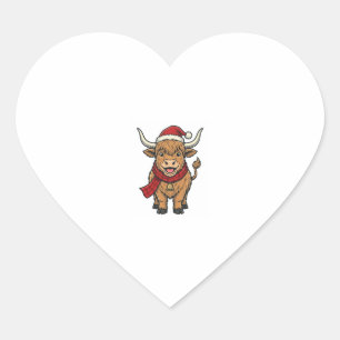 Vintage Christmas Highland Cow Santa Hat Vector_1 Heart Sticker