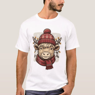 Vintage Christmas Highland Cow Vector Shirt Design