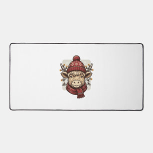 Vintage Christmas Highland Cow Vector Shirt Design Desk Mat