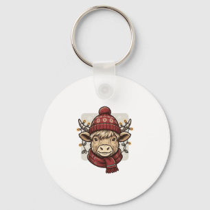 Vintage Christmas Highland Cow Vector Shirt Design Keychain
