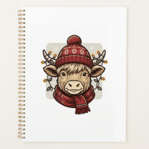 Vintage Christmas Highland Cow Vector Shirt Design Planner