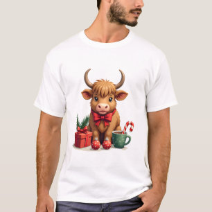 Vintage Christmas Highland Cow with Bow Gift and C T-Shirt