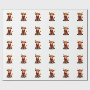 Vintage Christmas Highland Cow with Buffalo Plaid Wrapping Paper