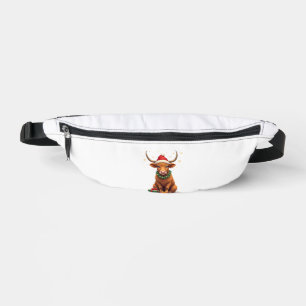 Vintage Christmas Highland Cow with Gifts Cute Hol Fanny Pack