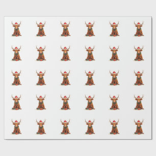 Vintage Christmas Highland Cow with Gifts Cute Hol Wrapping Paper