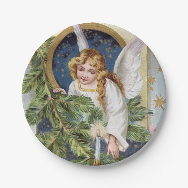 Vintage Christmas Holiday Angel party plate (Front)