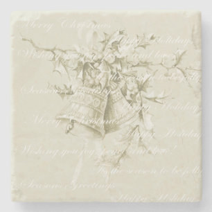 Vintage Christmas holiday bells neutral Stone Coaster