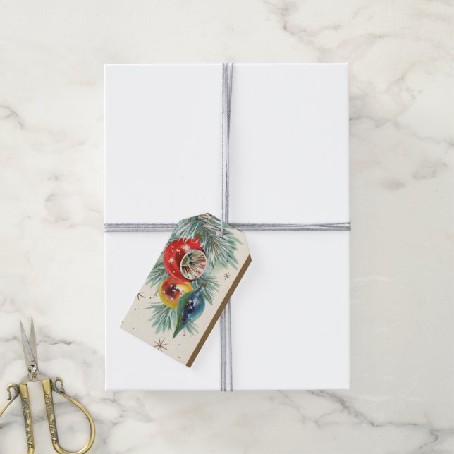 Vintage Christmas Holiday bulb party add name tag (With Twine)