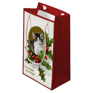 Vintage Christmas Holiday cat party bag