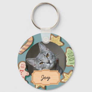 vintage christmas holiday Custom cat Photo Keychain