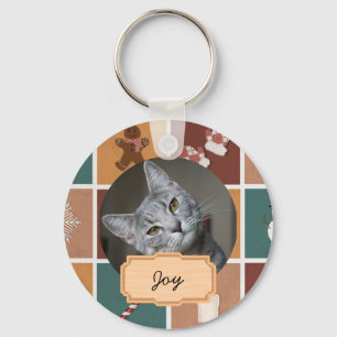 vintage christmas holiday Custom cat Photo Keychain