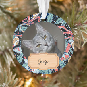 vintage christmas holiday Custom cat Photo Ornament