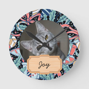 vintage christmas holiday Custom cat Photo  Round Clock