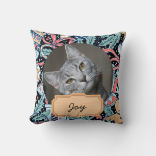 vintage christmas holiday Custom cat Photo Throw Pillow