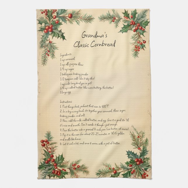 Vintage Christmas Holiday Family Recipe Kitchen Towel (Vertical)