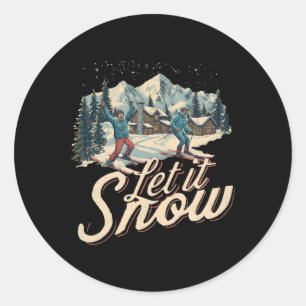 Vintage Christmas Holiday Let Is Snow Skiing Xmas Classic Round Sticker