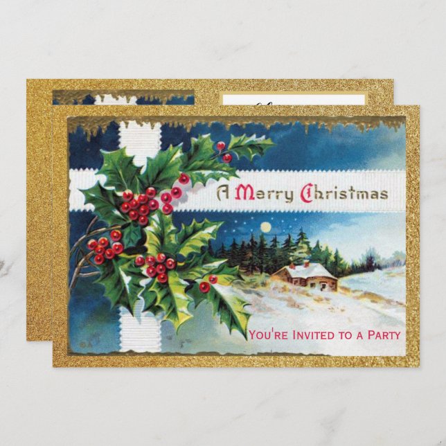 Vintage Christmas Holiday Party  Invitation (Front/Back)