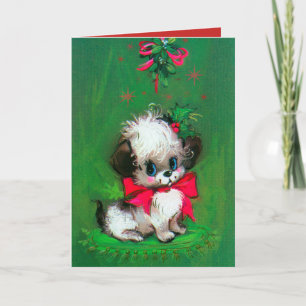 Vintage Christmas Holiday puppy retro card