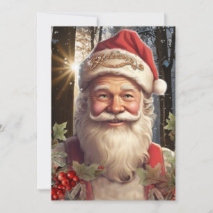 Vintage Christmas holiday Santa Claus woodland Card