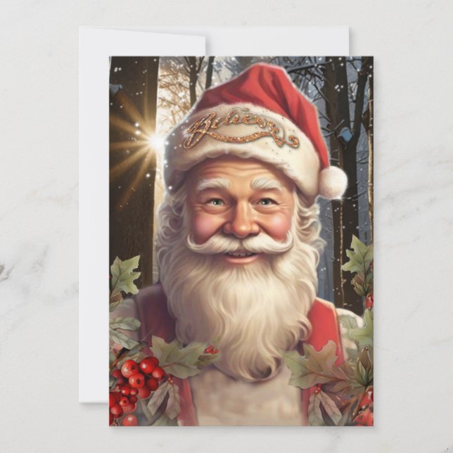 Vintage Christmas holiday Santa Claus woodland Invitation (Front)