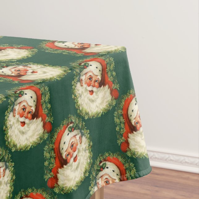 Vintage Christmas Holiday St. Nick Santa Claus Tablecloth (In Situ)