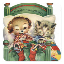 Vintage Christmas Holiday sticker animal de compag