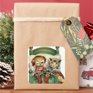 Vintage Christmas Holiday sticker animal de compag