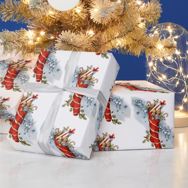 Vintage Christmas Holiday stocking party wrap Wrapping Paper (Holidays)