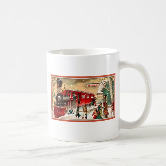 Vintage Christmas Holiday Train Station Coffee Mug (Right)