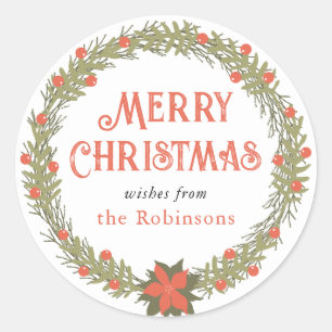 Vintage Christmas Holly Berries Wreath Sticker