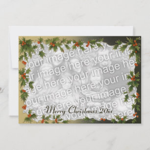Vintage Christmas, Holly Border with Red Berries Holiday Card