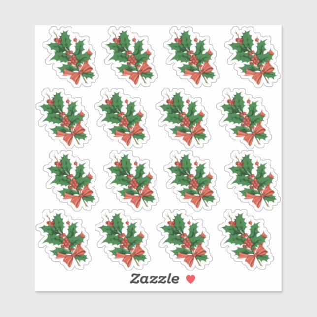Vintage Christmas Holly Bow Envelope Seal (Sheet)