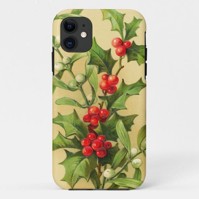 Vintage Christmas Holly Case-Mate iPhone Case (Back)