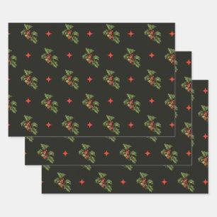 Vintage Christmas Holly Feuilles et étoiles Motif