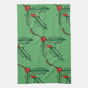 Vintage Christmas Holly Kitchen Towel Gift