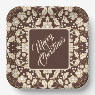 Vintage Christmas Holly Leaves, Berries & Flowers Paper Plate